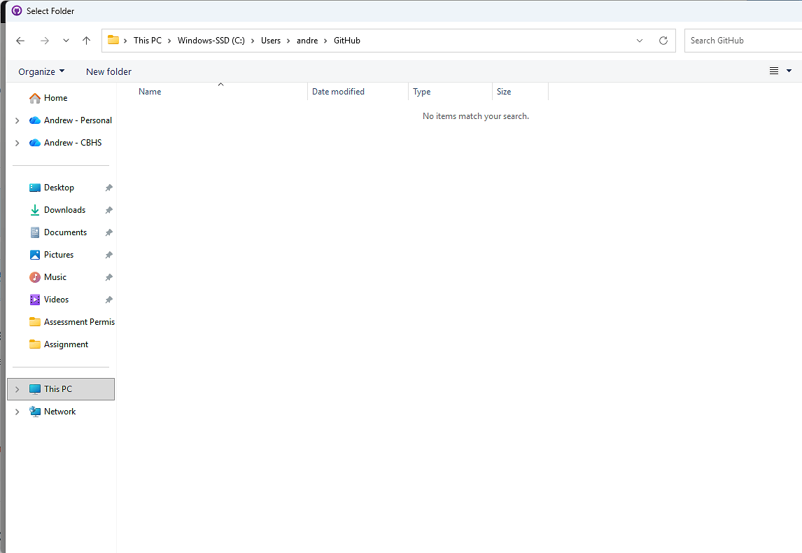 Go into the GitHub folder and select this folder