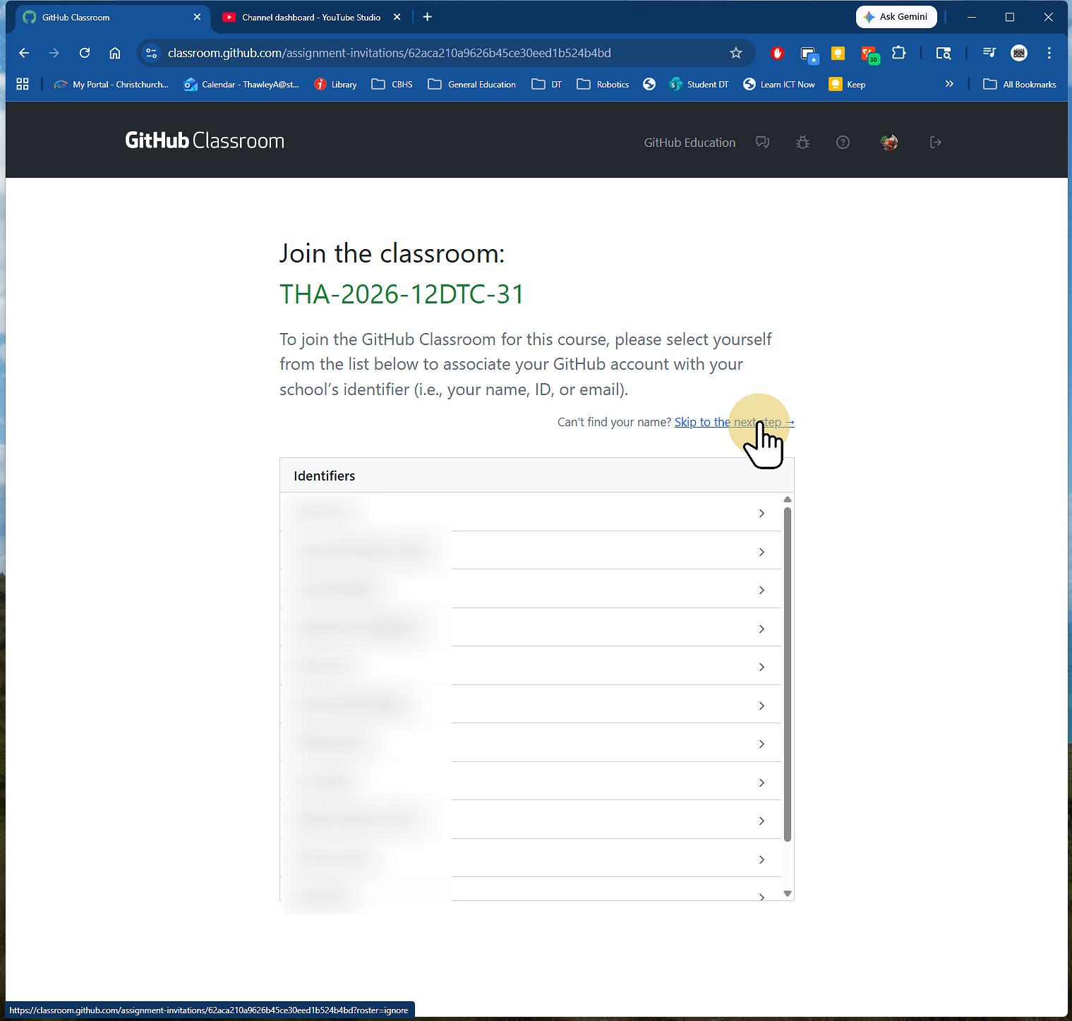 Select your name and select continue