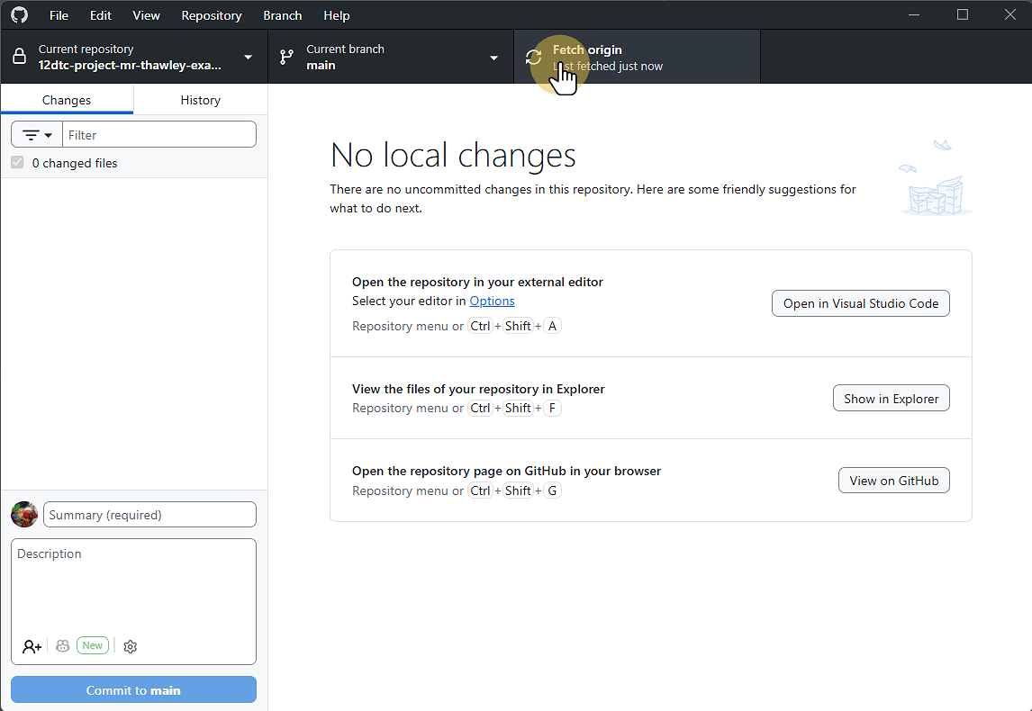 Always click Fetch origin before starting any work or commiting your own changes