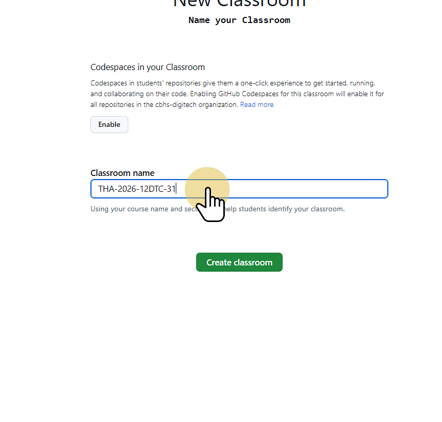 Enter the classroom name and click Create Classroom