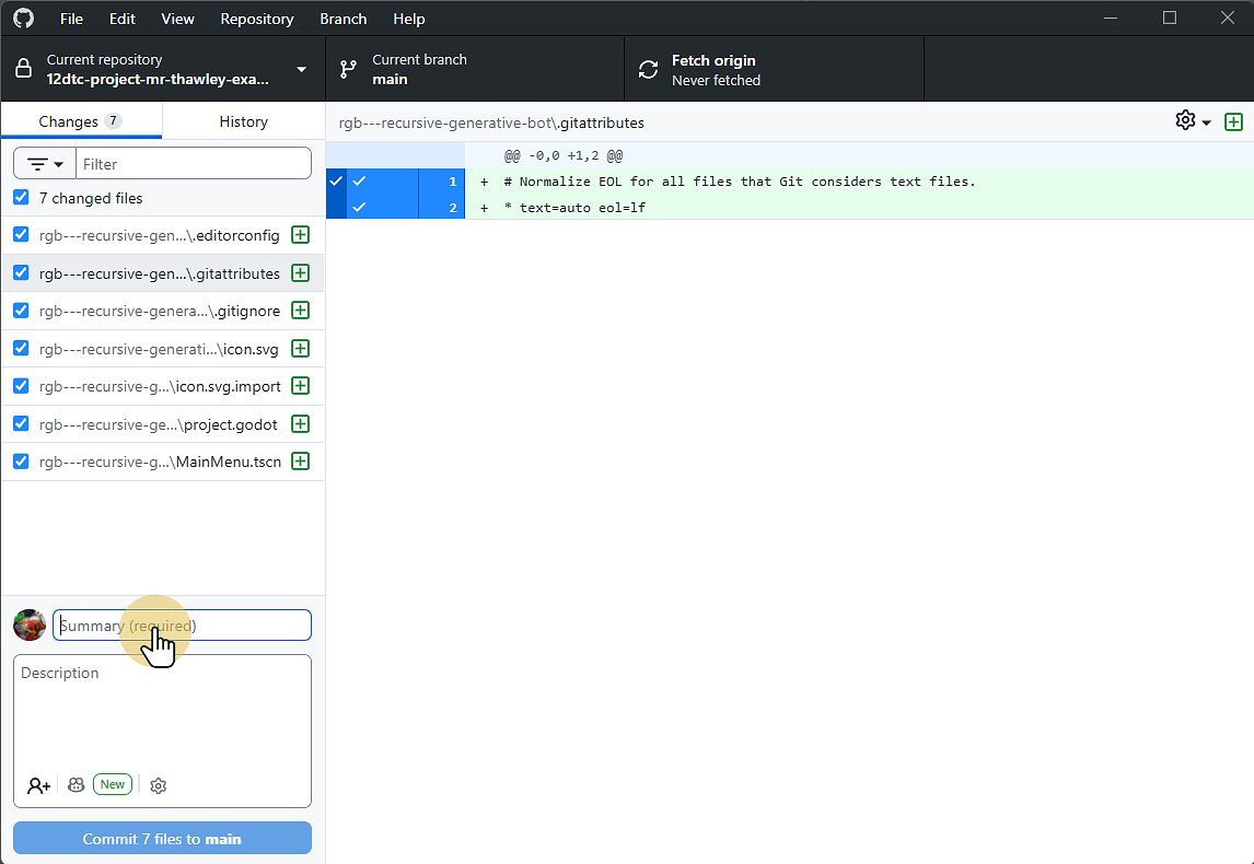 Enter a summary for the commit