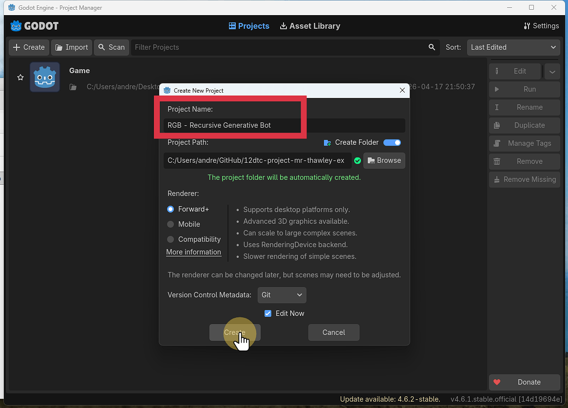 Name the project and select Create