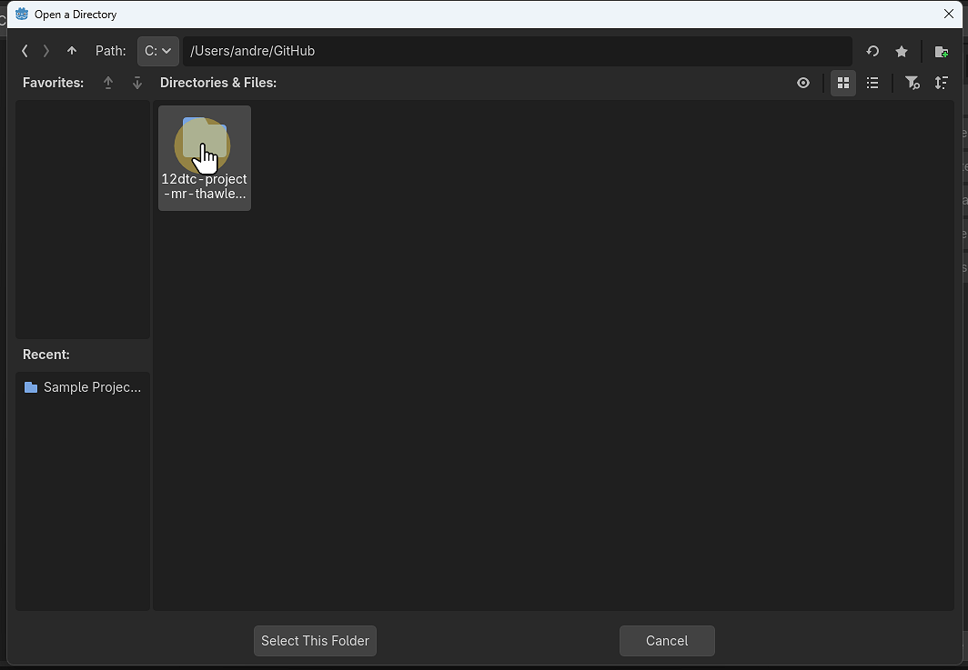 Open the project folder and choose Select This Folder