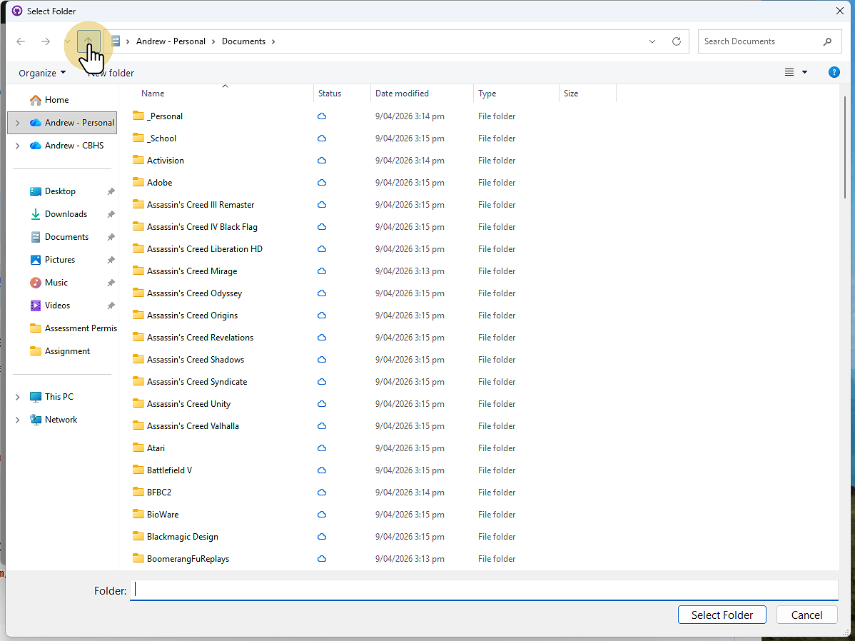 Change the folder to users\username