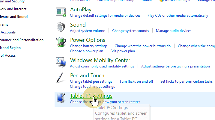 Click Tablet PC Settings