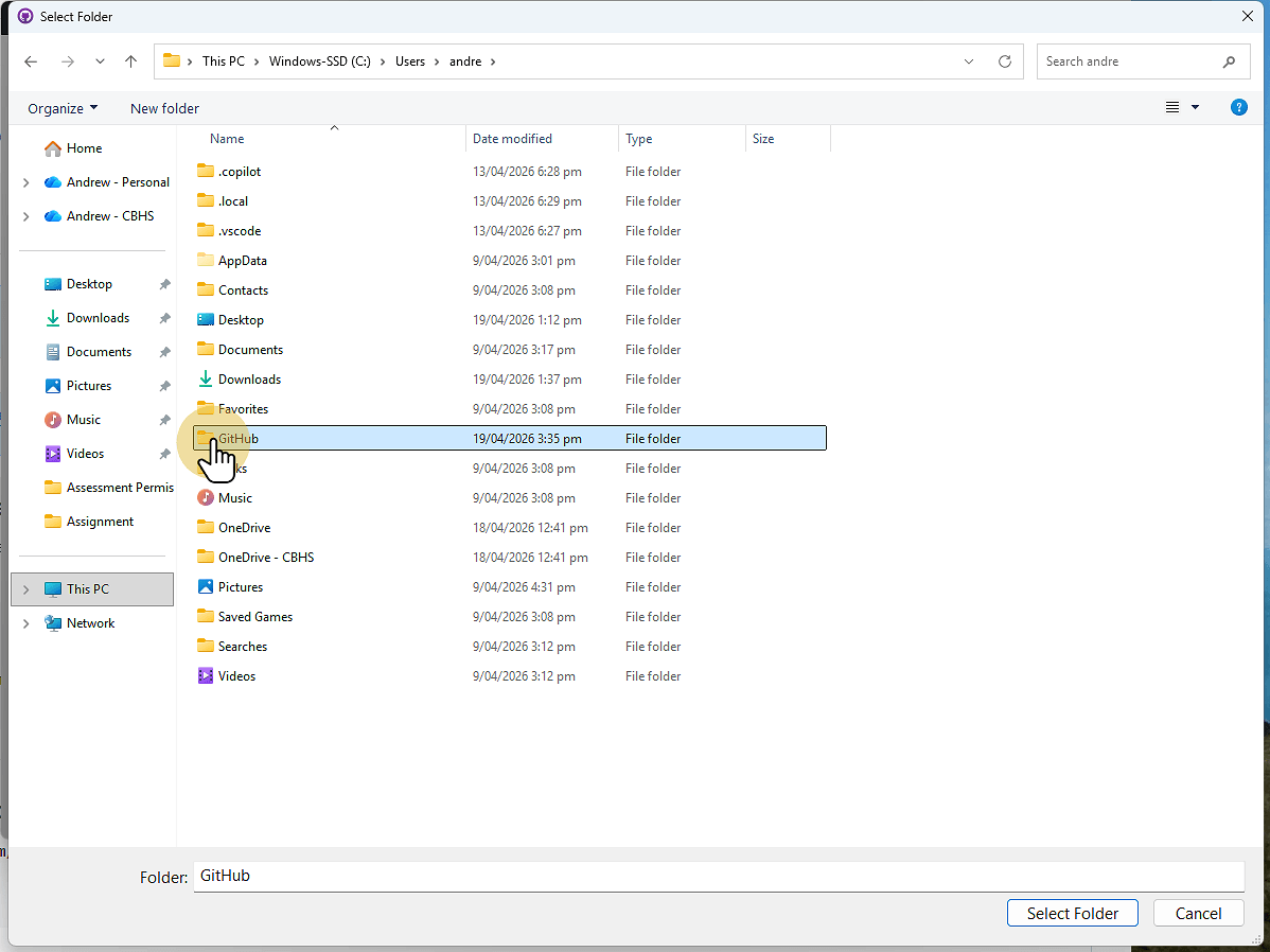 Rename the folder GitHub (right click on New Folder)