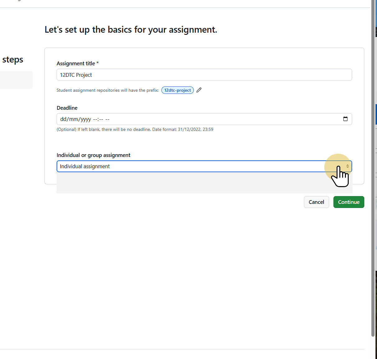 Select if the assignment ios individual or group
